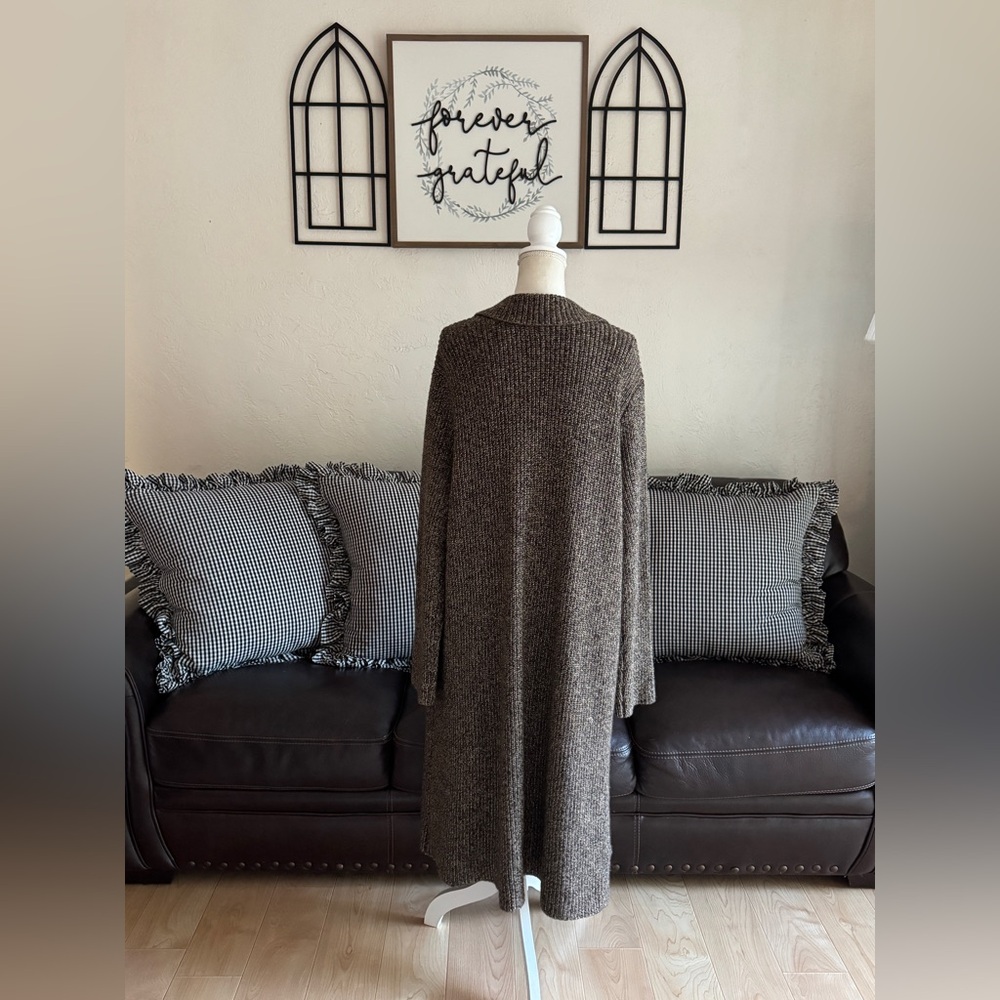 Lauren Ralph Lauren Brown Gold Metallic Knitted Maxi Long Sweater Coat Size 3X - Picture 4 of 13
